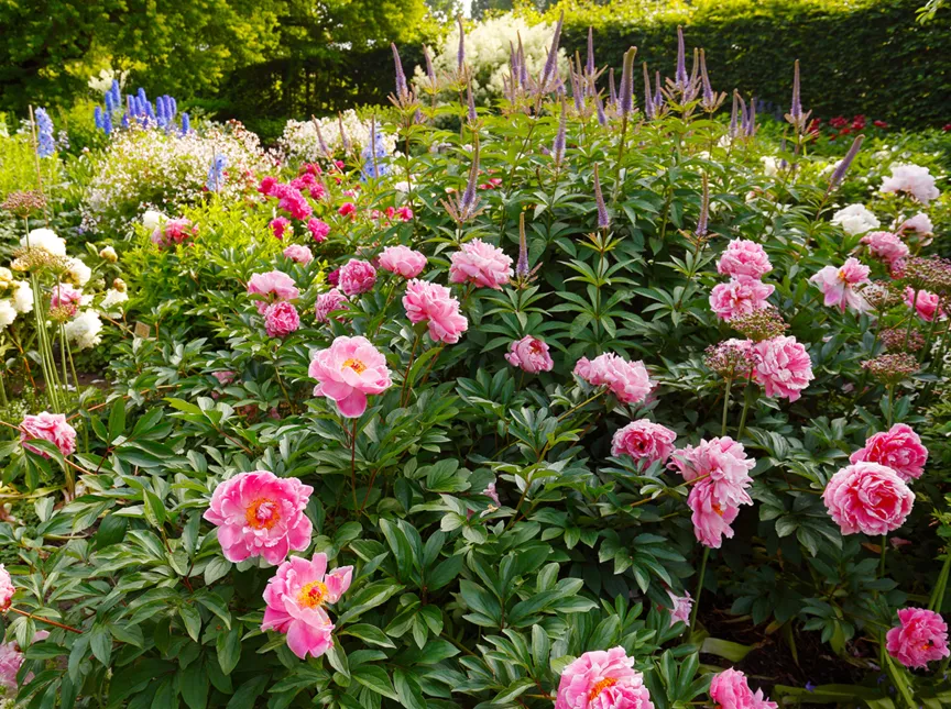 Blühender frühsommerlicher Flor im Schmuckstaudengarten